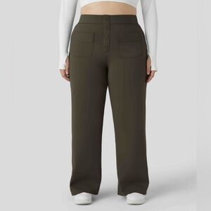 HALARA High Waisted Button Multiple Pockets Straight Leg Casual Plus Size Pants